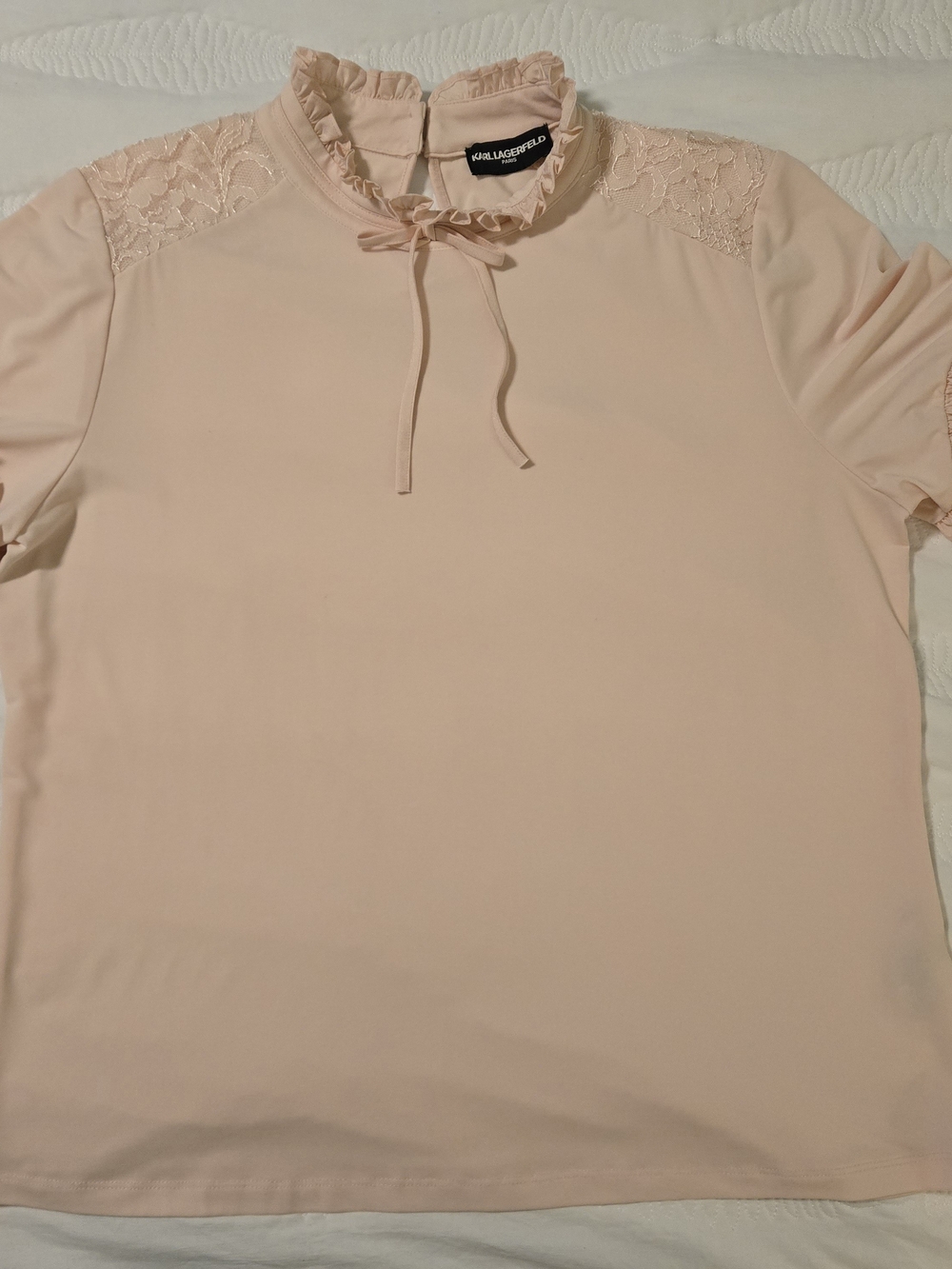 Karl Lagerfeld Women's Blouse in Light Blush Pink with Lace Trim